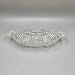 Vintage Hazel Atlas 573 Oval Olive Relish Dish Clear Handled Star and Fan